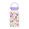 650ml cream floral vacuum insulated water bottle with purple handle and slogan - You Can Do It Floral