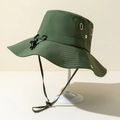 Army green wide brim sun hat in ripstop nylon with adjustable chin strap and vent - Army Green