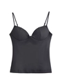 Detail of black sleeveless camisole top featuring a sweetheart neckline and padded cups - XS / Tops / Black