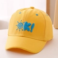 Detailed close-up of yellow cotton baseball cap with blue OK sun embroidery for kids - 52cm 2-5 Years Old / Letter OK-Yellow