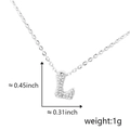 Silver letter L necklace pendant with cubic zirconia inlay and size measurements - Silver Letter-L