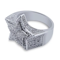 Hip hop style silver ring with a pentagram star iced out in micro-paved zircons - US 7 / Silver (Thick Pentagram)