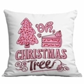 Weihnachtskissenbezug mit rosa Tannenbaum und Kuchen auf weißem Stoffgewebe - Weihnachtsbaum & Kuchen (Oh Christmas Tree)