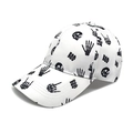 Detail view of cotton baseball cap featuring ghost hand skull prints and BOO lettering - M (56-58cm) / White