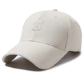 Beige baseball cap with 3D embroidery S logo and curved brim on white background - Adjustable / Light Beige