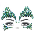 Green and blue gradient crystal face jewels with teardrop rhinestones on white background - Blue-Green Gem Style (L0082)