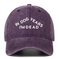 Détail du texte brodé blanc sur une casquette de baseball en coton délavé violet - Taille unique / Violet