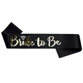 Elegant black satin bride to be sash with gold foil lettering and diamond graphic - Black-Gold Silver