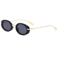 Retro Y2K kleine ovale Sonnenbrille mit schwarzem Rahmen und goldenen Metallbügeln - Schwarzer Rahmen Graue Gläser