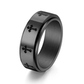 Anello rotante in acciaio inossidabile nero lucido con motivi a croce da uomo - US 6 / Nero