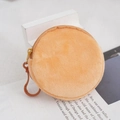 Cute light orange plush circular coin purse with a matching plastic hook and zipper - 8.5cm / Brown