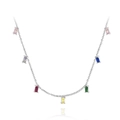 Collana minimalista in argento s925 con sette zirconi colorati con taglio a baguette - Oro Bianco