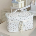 Borsa da trucco trapuntata con stampe di ciliegie rosse e manico superiore - Ciliegia Bianca