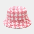 Chapeau bob en peluche à motif pied-de-poule rose et blanc, doux pour automne et hiver - M(56-58cm) / Rose