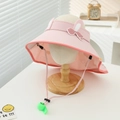 Detail of pink sun hat featuring rabbit ears, mesh lining and integrated whistle - 52-54cm (3-8 Years) / Pink