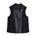 Gilet nero in finta pelle e agnello con collo alto e cerniera laterale su fondo bianco - XS / Nero