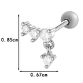 Silver curved titanium steel stud earring with clear zircon inlay and screw ball back - Curved Round Rhinestone Style (0189-5# Silver)
