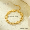 Chic 18K gold-plated stainless steel bracelet with hammered irregular texture link - Gold Irregular Textured Link (NMSB-B849-1)
