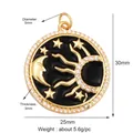Golden celestial pendant with moon face and sun stars on black enamel finish - Star Moon Sun-Large Black