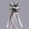 Large double-layered ribbon bow in dark coffee and blue-white stripes for gift wrapping - Vertical Stripe Coffee
