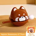Cute panda stress-relief zen wooden fish keychain in brown finish and retail packaging - Long Ear Merit Wooden Fish - Red Panda