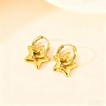 Star-shaped gold titanium steel hoop earrings featuring a minimalist double star design - Hollow Star / Gold