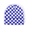 Blau-weiß karierte Strickmütze mit Rollrand im modischen Streetwear-Design für Damen und Herren - Einheitsgröße / Königsblau