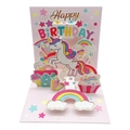 Tarjeta de cumpleaños 3D pop-up con unicornio rosa y arcoíris de papel recortado - Unicornio de Cumpleaños