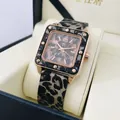 Orologio al quarzo quadrato da donna con cinturino in silicone leopardato e oro rosa - Oro rosa