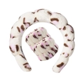 Pink leopard print plush headband and wristband set for skincare and face washing - Pink Dotted Leopard Headband + 2 Wristbands
