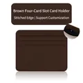 Brown faux leather card holder with four slots and professional stitched edge design - Brown