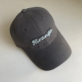 Close-up of deep gray cotton baseball cap featuring Hiranga letter embroidery detail - M (56-58cm) / Gray