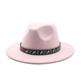 Detail of light pink wool fedora featuring ethnic style beaded hatband and classic crown - Pink