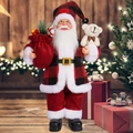 Detailed close-up of 12-inch Santa Claus doll with red plaid coat and a white teddy bear - Black and Red Plaid Santa Claus