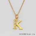 Gold plated stainless steel K letter pendant necklace with sparkling zircon stones - Letter K