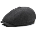 Classic dark grey herringbone newsboy cap shown from a professional 45-degree side angle - 56-59cm / Octagonal Black with Label