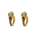Gold-tone snake hoop earrings with clear crystals, green eyes and black enamel scales - Style B Black Green Eyes (Yellow Gold)