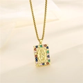 18K gold plated stainless steel Virgin Mary pendant necklace with colorful zircons - Ne414