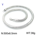 500mm x 6.5mm polished stainless steel silver snake chain necklace with lobster clasp - Silver (KN203813-Z)