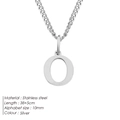 Minimalist silver stainless steel chain necklace featuring a small 'O' alphabet pendant - Letter Style(O) (CDNP014) / Silver