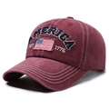 Vintage burgundy washed cotton baseball cap with American flag and 1776 embroidery - Adjustable / Red