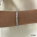 Polished silver stainless steel open bangle with colorful star zircon inlay for women - Silver Star Bracelet (A1066)