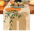 Runner da tavola bohémien con motivi di foglie color terracotta su lino spesso - 33X160cm