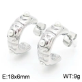 Silver C-shape earrings with lava texture and three white pearls, size 18x6mm, weight 9g - Style B Steel Color (KE113806-KFC)