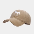Detail of horse embroidery on khaki cotton baseball cap with classic six-panel design - Adjustable / Khaki