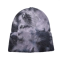 Tie-dye purple and grey knitted beanie with thick ribbed texture for outdoor sports - Adjustable / Tie-Dye Gray Black