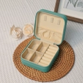 Portable mint green jewelry travel case with secure zipper and rings storage slots - Single Layer-Tiffany Blue