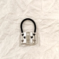 Black elastic hair tie with silver hollow heart metal cylinder ornament detail - Silver Hollow Heart Rectangle 5cm