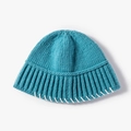 Peacock blue knitted beanie for women featuring white contrast stitching and ribbed cuff - Light Blue (21B016)
