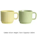 Vertical striped ceramic mug in bright yellow and mint green, 260ml matte finish cup - Set of 2 (Yellow + Light Green)